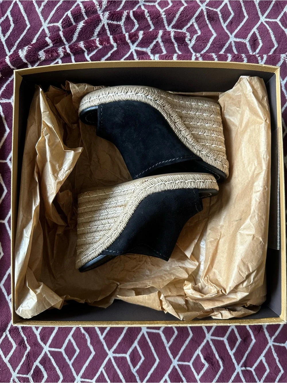Prada Black Suede Espadrille Wedge Mules